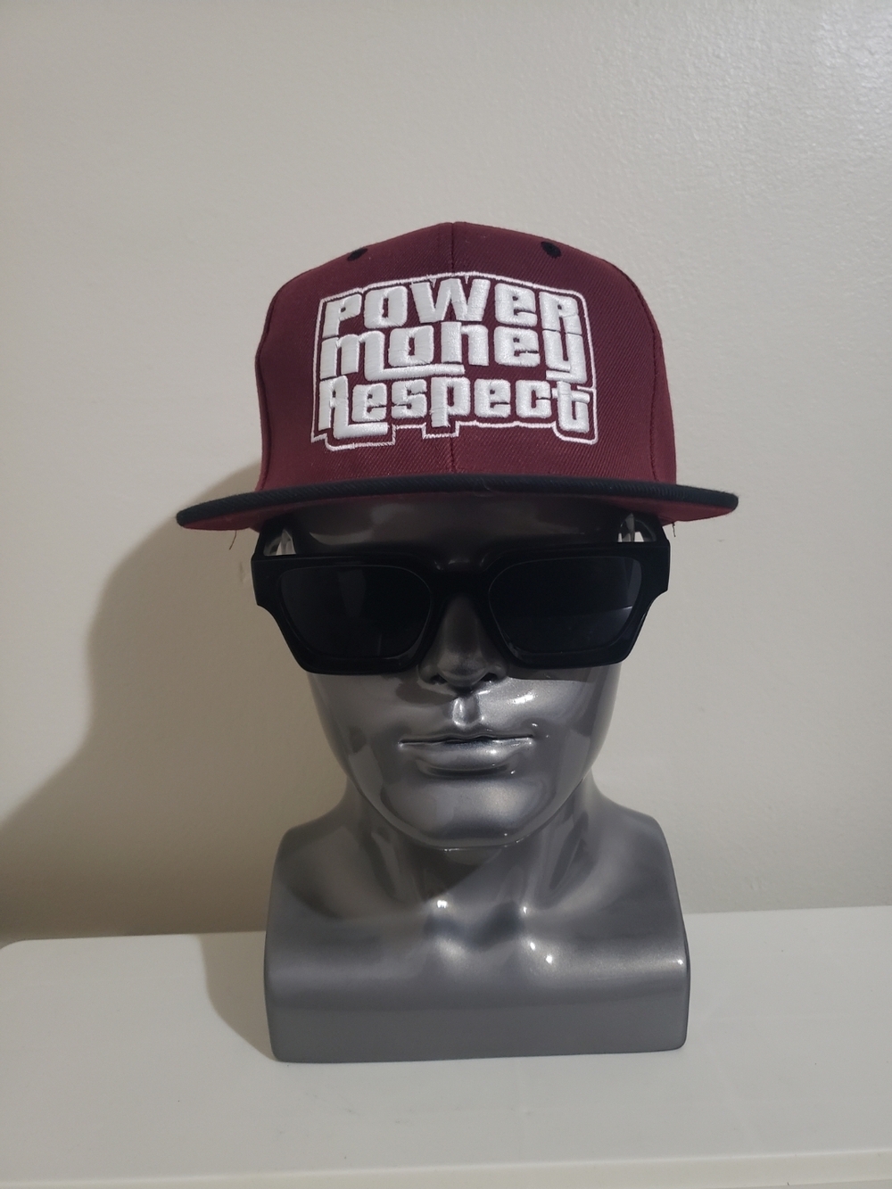 POWER MONEY RESPECT Maroon Flat-Brim Snapback Hat